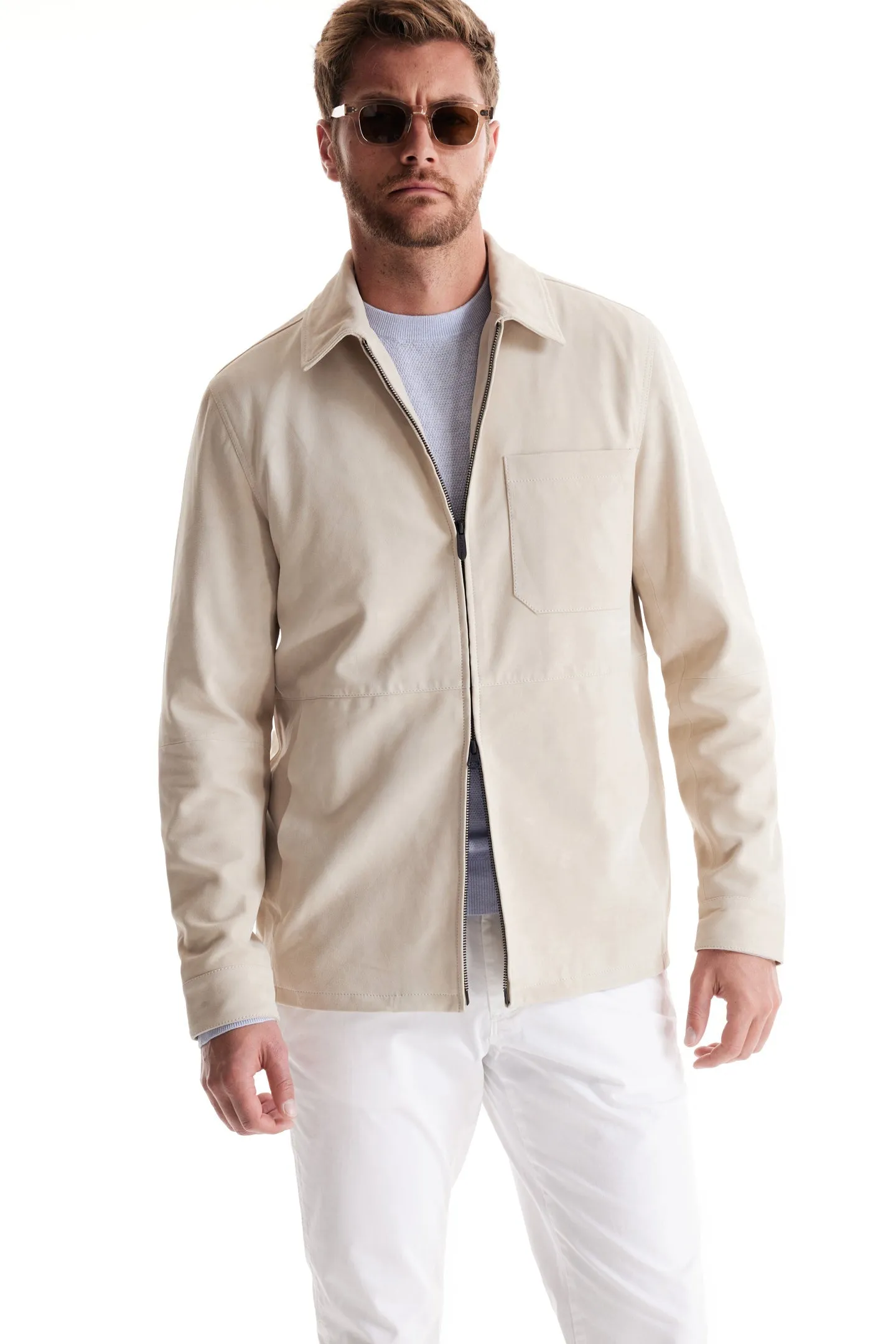 Soft Cloth Canyon Shirt Jacket in Suede - Silver Birch