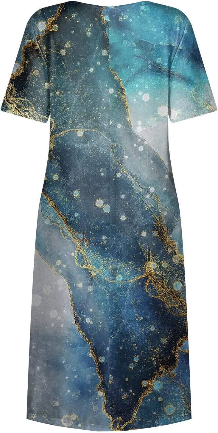 Spring Dresses for Women 2025 Short Sleeve Crew Neck Floral Long Flowy Dress Summer Dresses for Women 2025 Going Out Dress