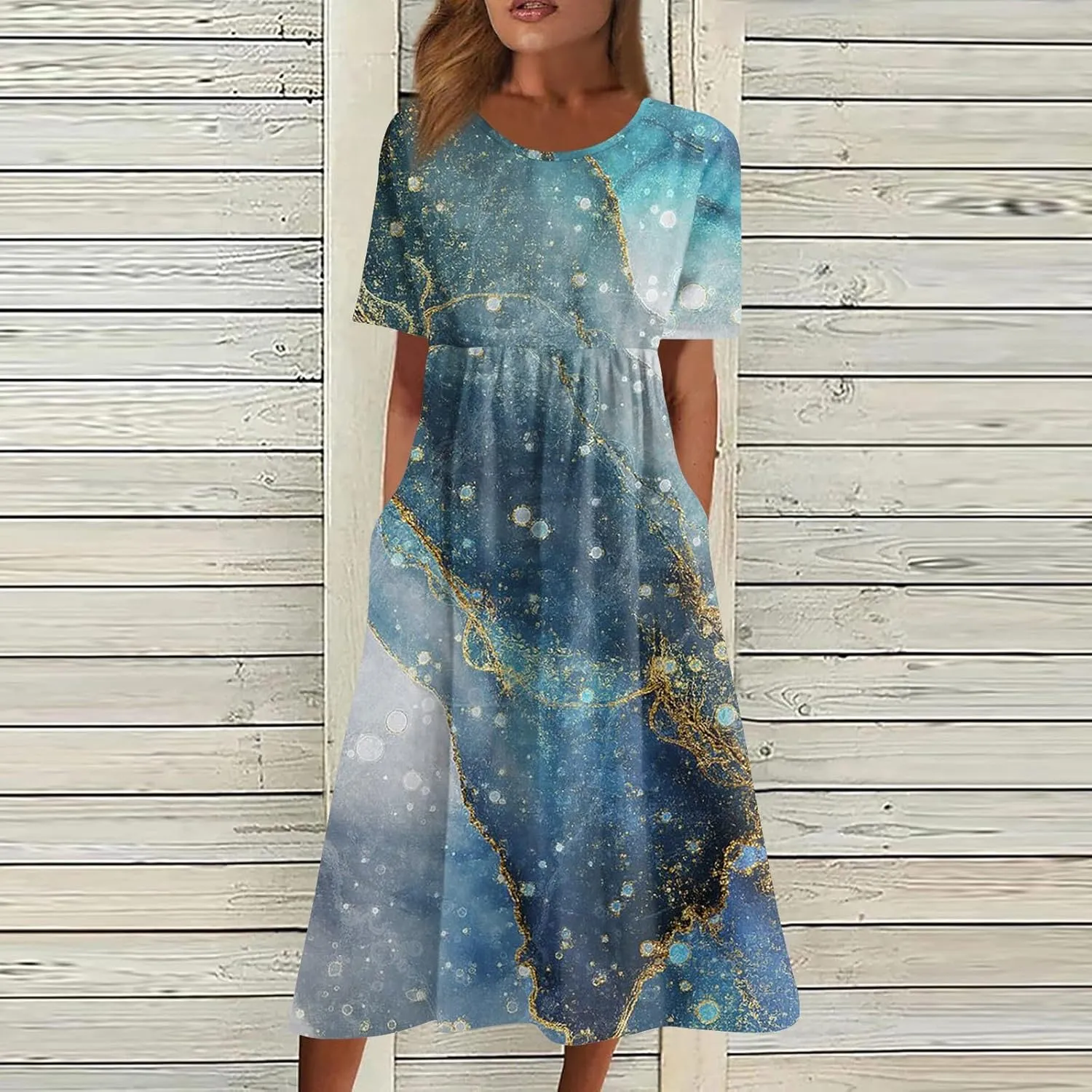 Spring Dresses for Women 2025 Short Sleeve Crew Neck Floral Long Flowy Dress Summer Dresses for Women 2025 Going Out Dress