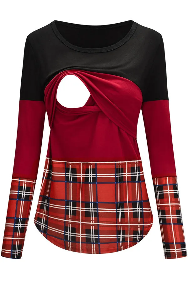 Stitching Contrast Stripes Color Block Comfortable Nursing Top