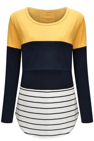 Stitching Contrast Stripes Color Block Comfortable Nursing Top