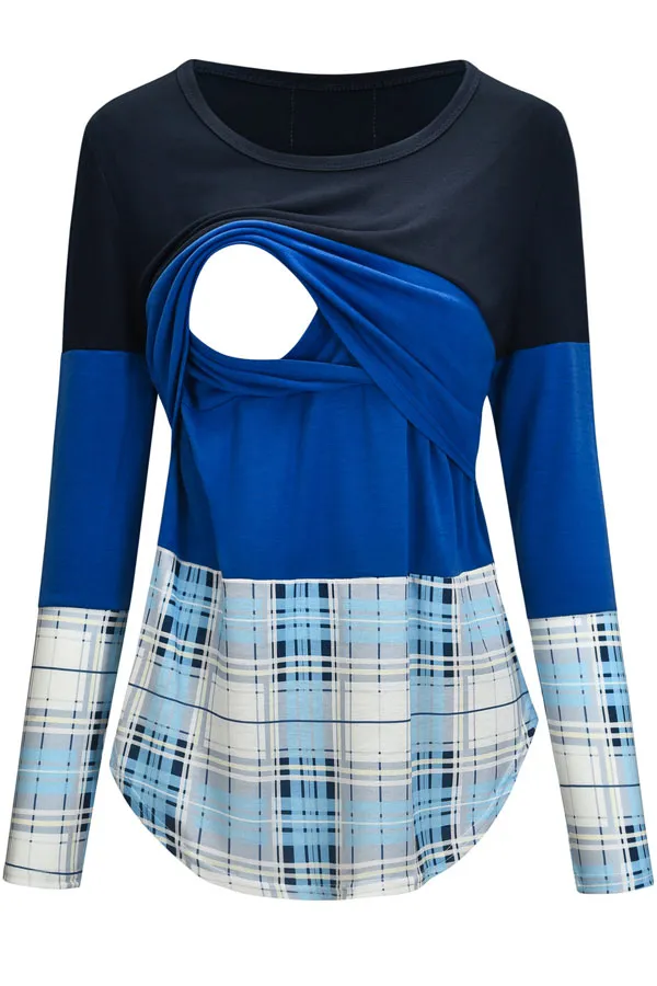 Stitching Contrast Stripes Color Block Comfortable Nursing Top
