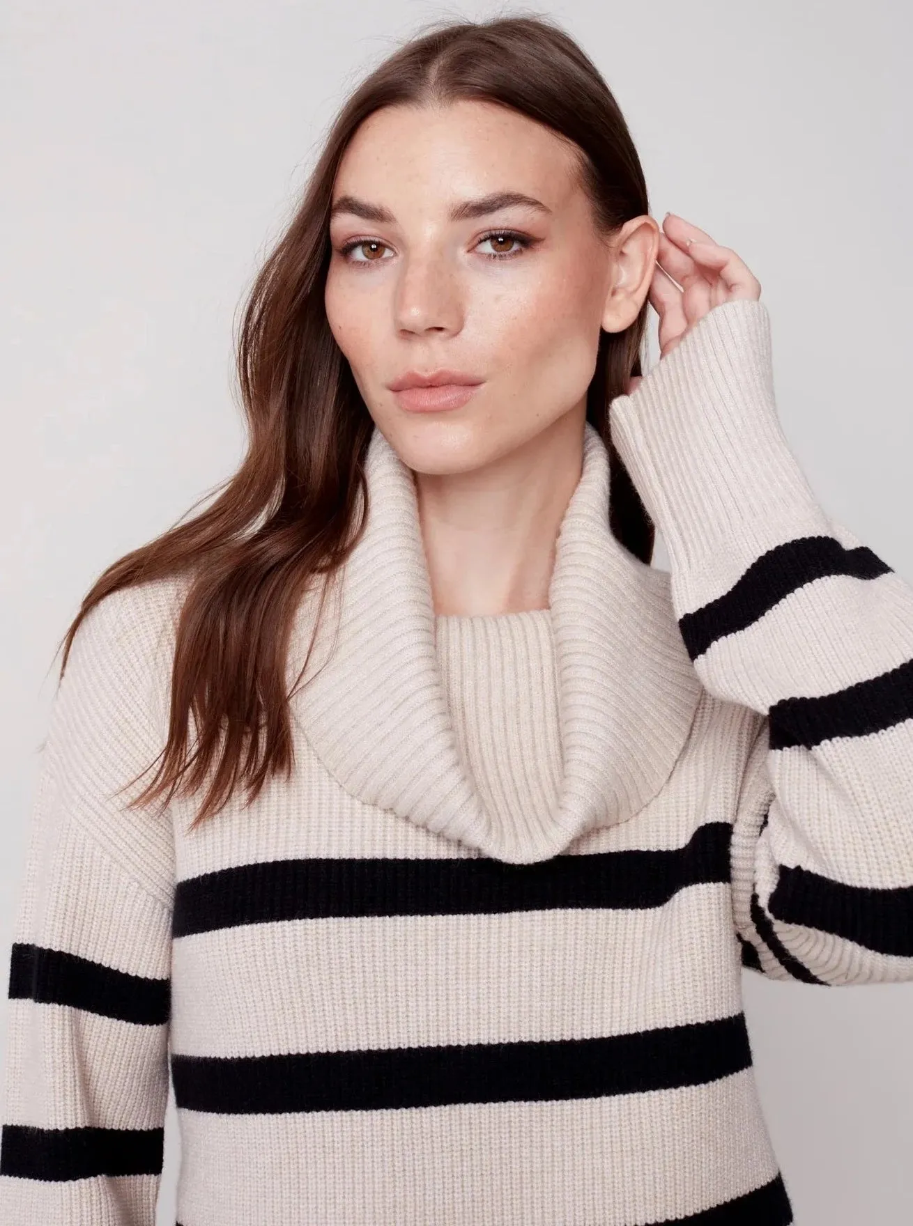 Stripe Turtle Neck [Heather Almond-C2600]