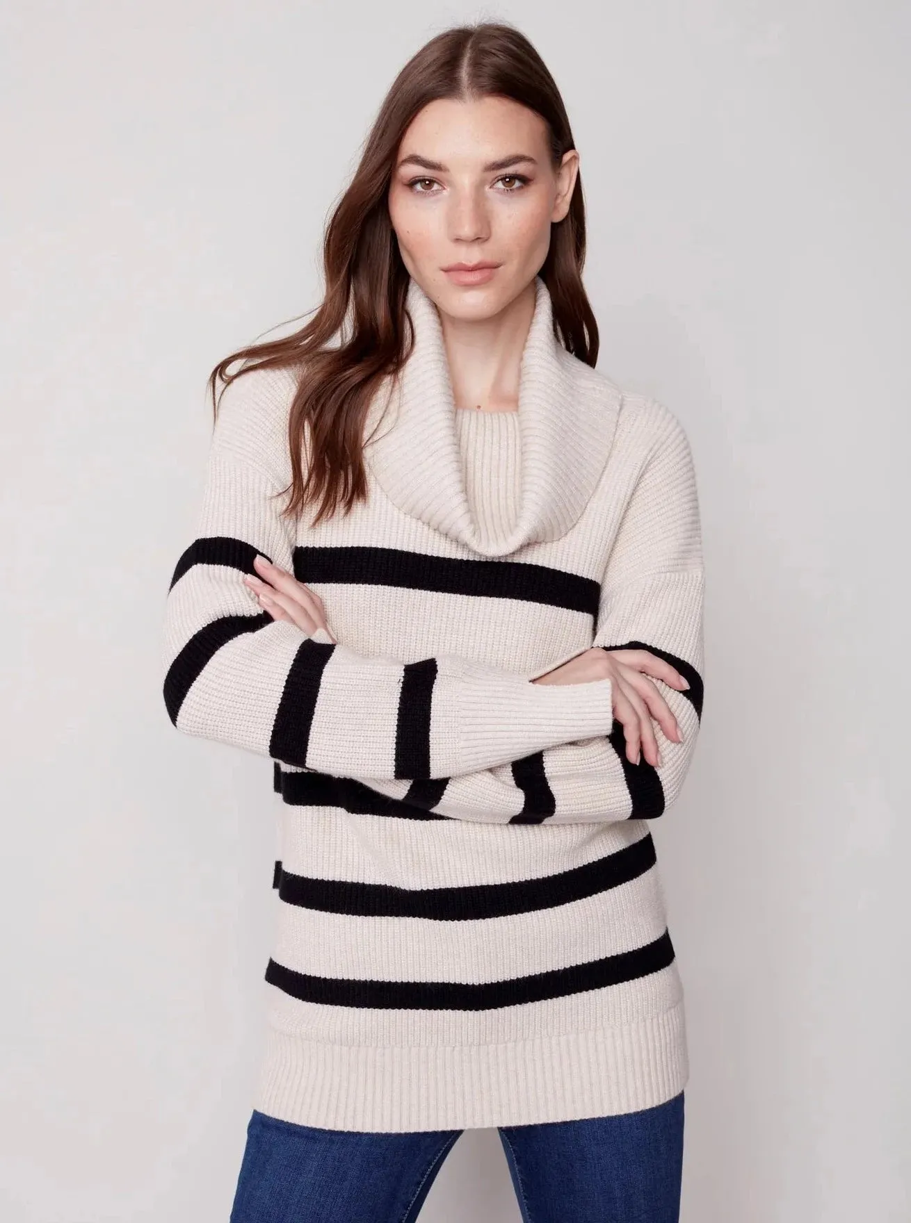 Stripe Turtle Neck [Heather Almond-C2600]