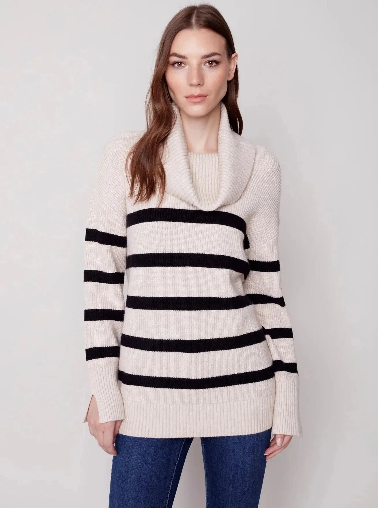 Stripe Turtle Neck [Heather Almond-C2600]