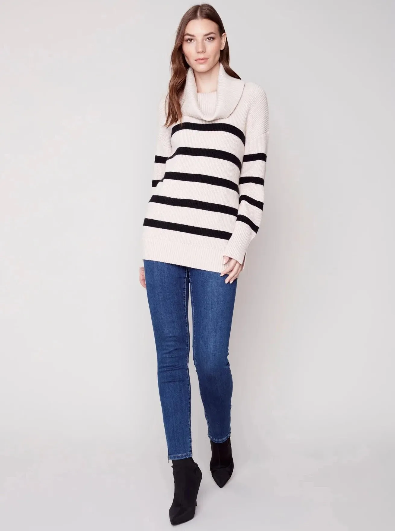 Stripe Turtle Neck [Heather Almond-C2600]