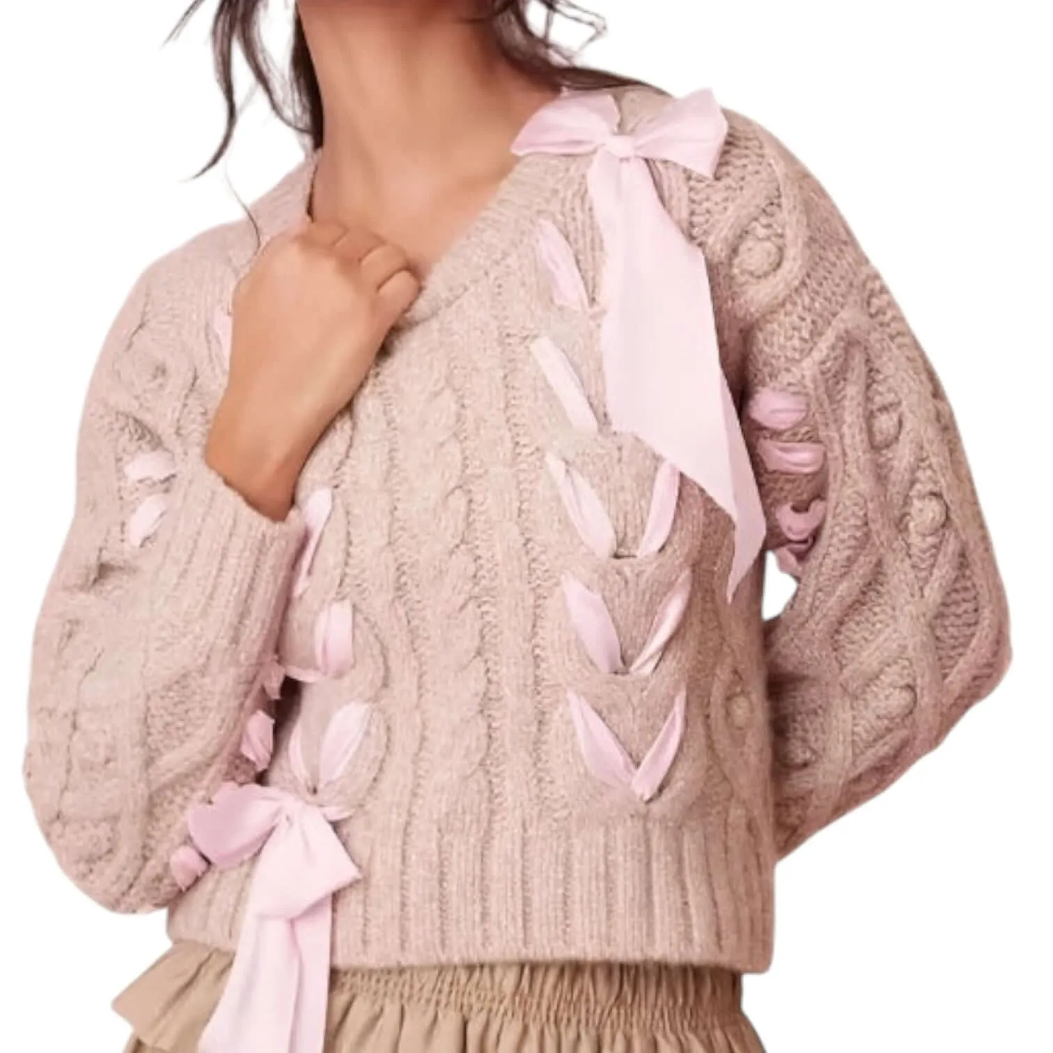 Sweet Twist Bow Sweater - Light Brown