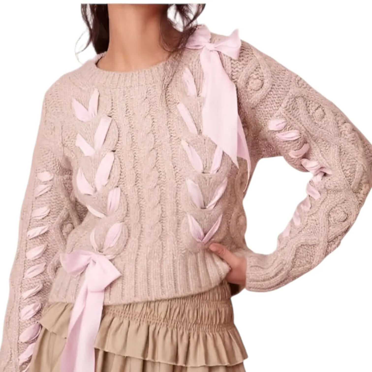 Sweet Twist Bow Sweater - Light Brown