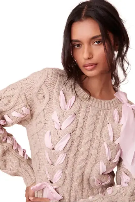 Sweet Twist Bow Sweater - Light Brown