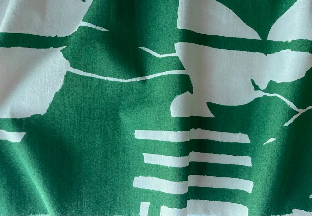 Tightly-Woven Verdant Forest & Ivory Abstract Organic Cotton (Made in Italy)