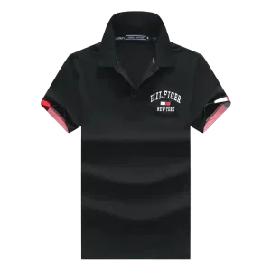 Tommy HF Side crested Flag Logo Polo- Black