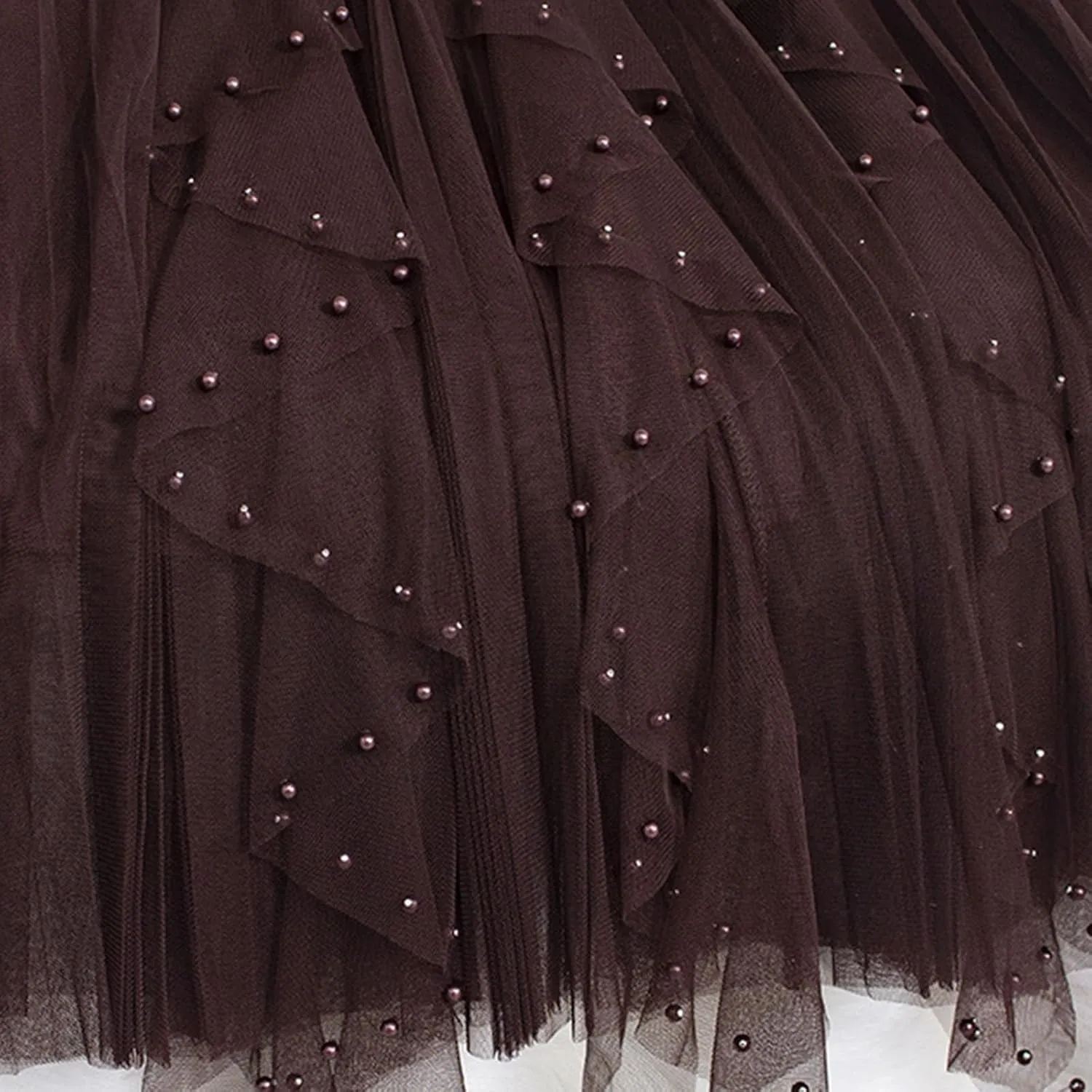 Tulle Skirts for Women Solid Color Flowy Midi Skirt Irregular Hem Mesh Layered High Elastic Waist A-line Swing Skirts
