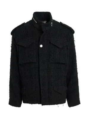 Tweed Cut-Off Field Jacket in Black