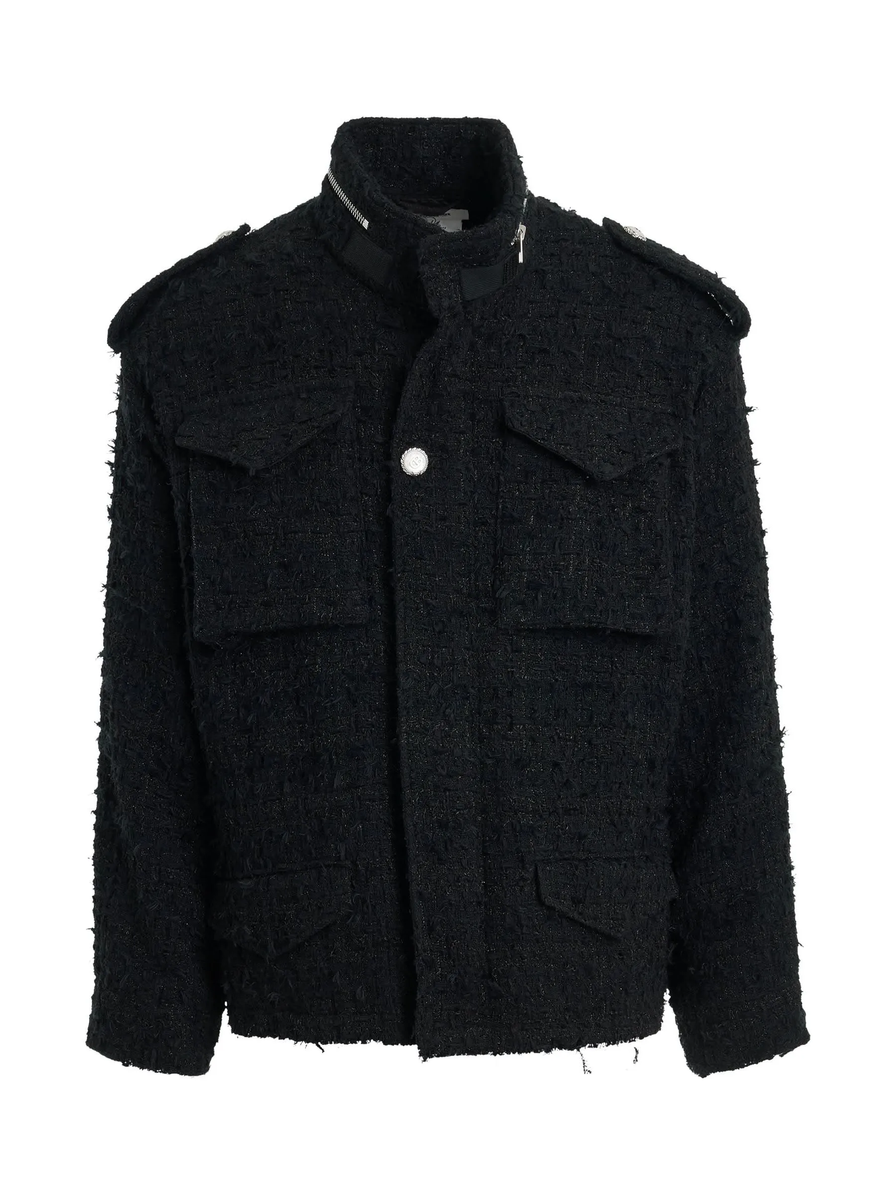Tweed Cut-Off Field Jacket in Black