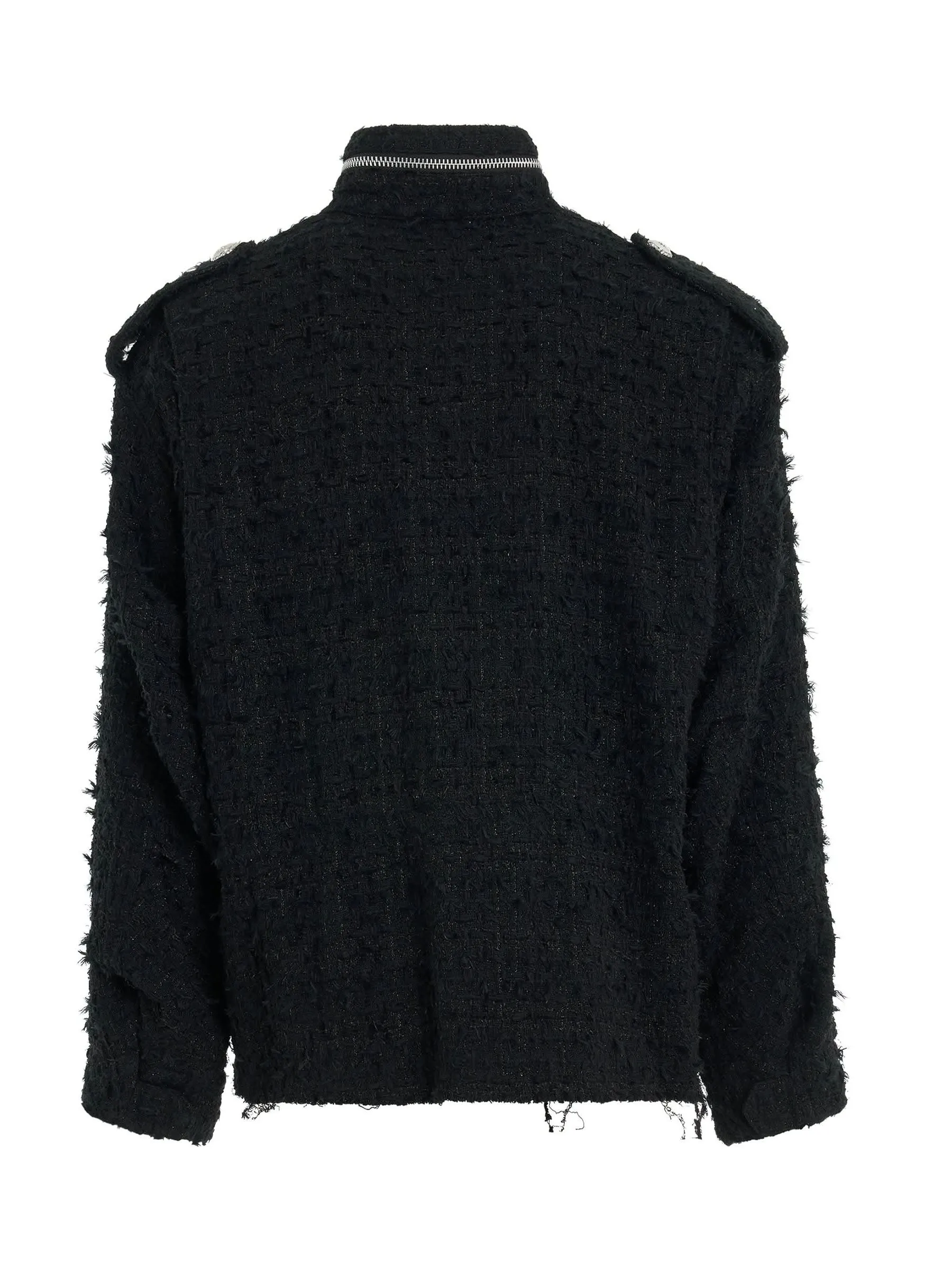 Tweed Cut-Off Field Jacket in Black