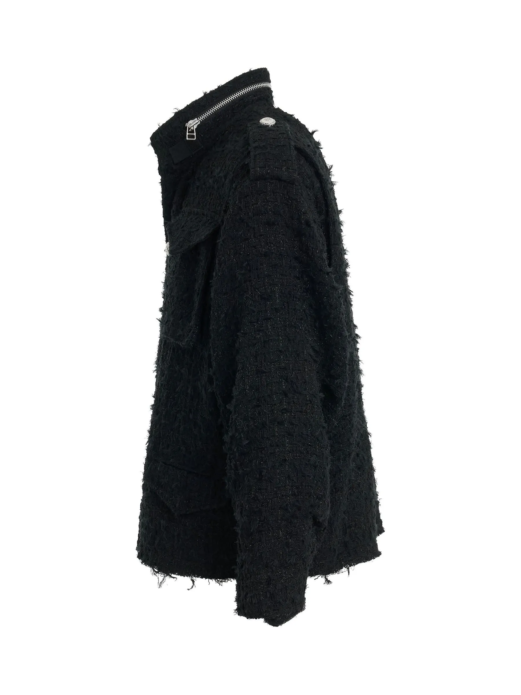 Tweed Cut-Off Field Jacket in Black