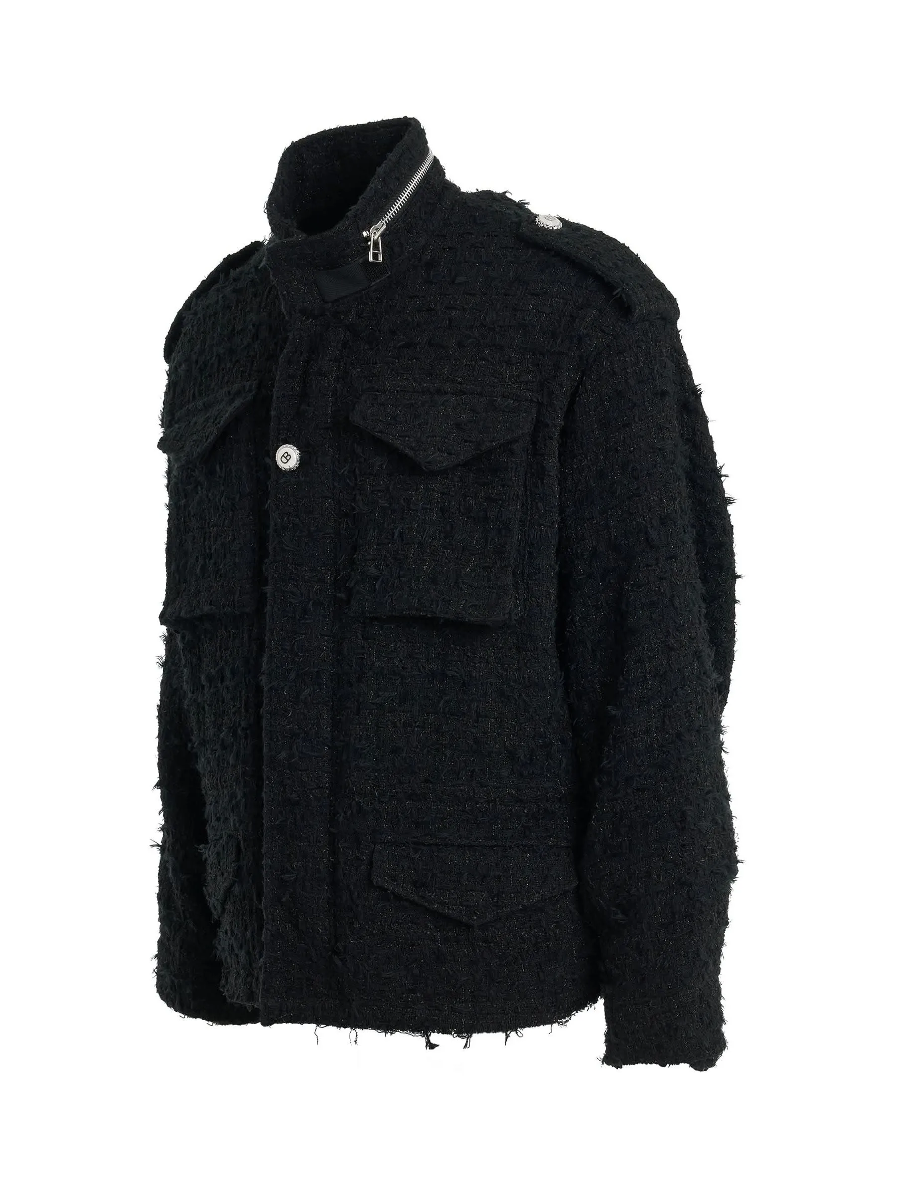 Tweed Cut-Off Field Jacket in Black