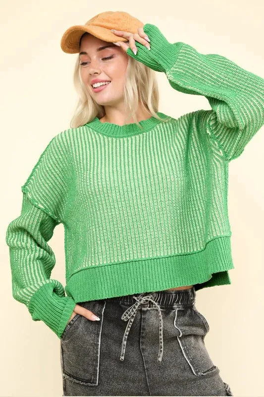 Two Tone Crop Ribbed Sweater Tops - 2 Colors!