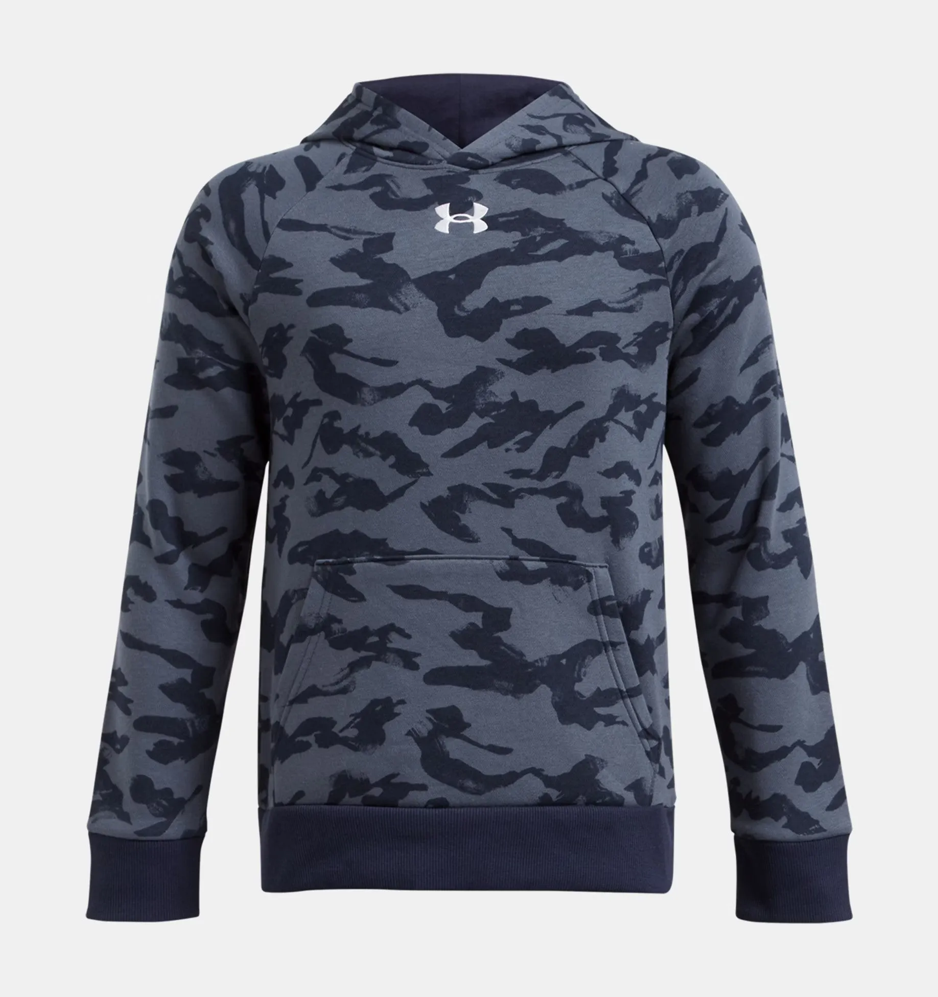 Under Armour Boys' UA Rival Fleece Camo Printed Hoodie - Mod Gray / Castlerock,  Midnight Navy / Downpour Gray