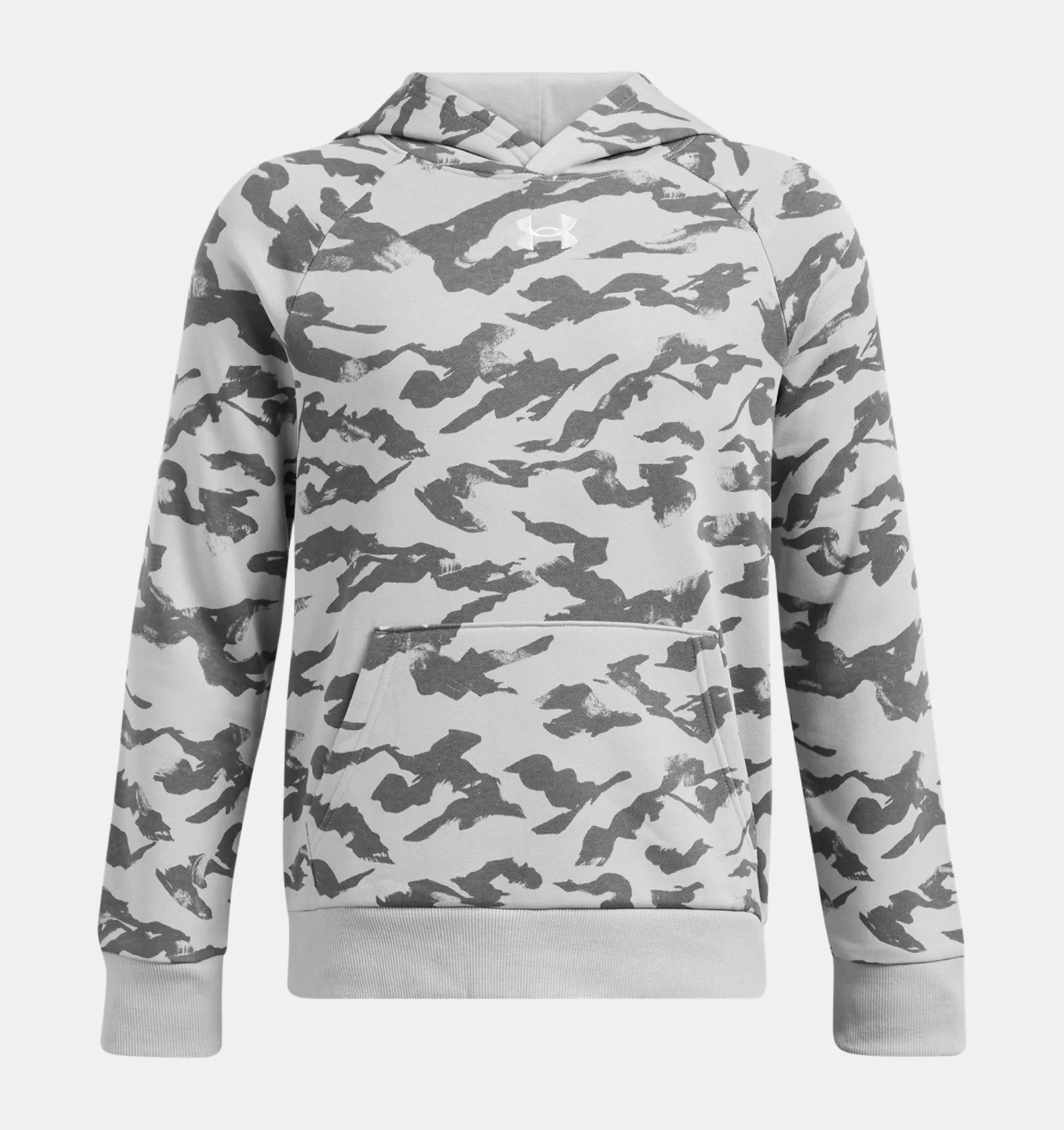 Under Armour Boys' UA Rival Fleece Camo Printed Hoodie - Mod Gray / Castlerock,  Midnight Navy / Downpour Gray