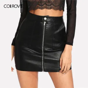 VenusFox Sexy Elegant Black Leather Above Knee Mini Skirt
