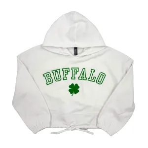 Women's Buffalo With Clover White Cropped Hoodie