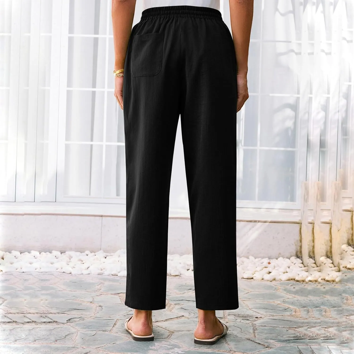 Women's Pants, Peasant Pants Linen Straight Leg Casual Drawstring Trendy Comfortable Fit