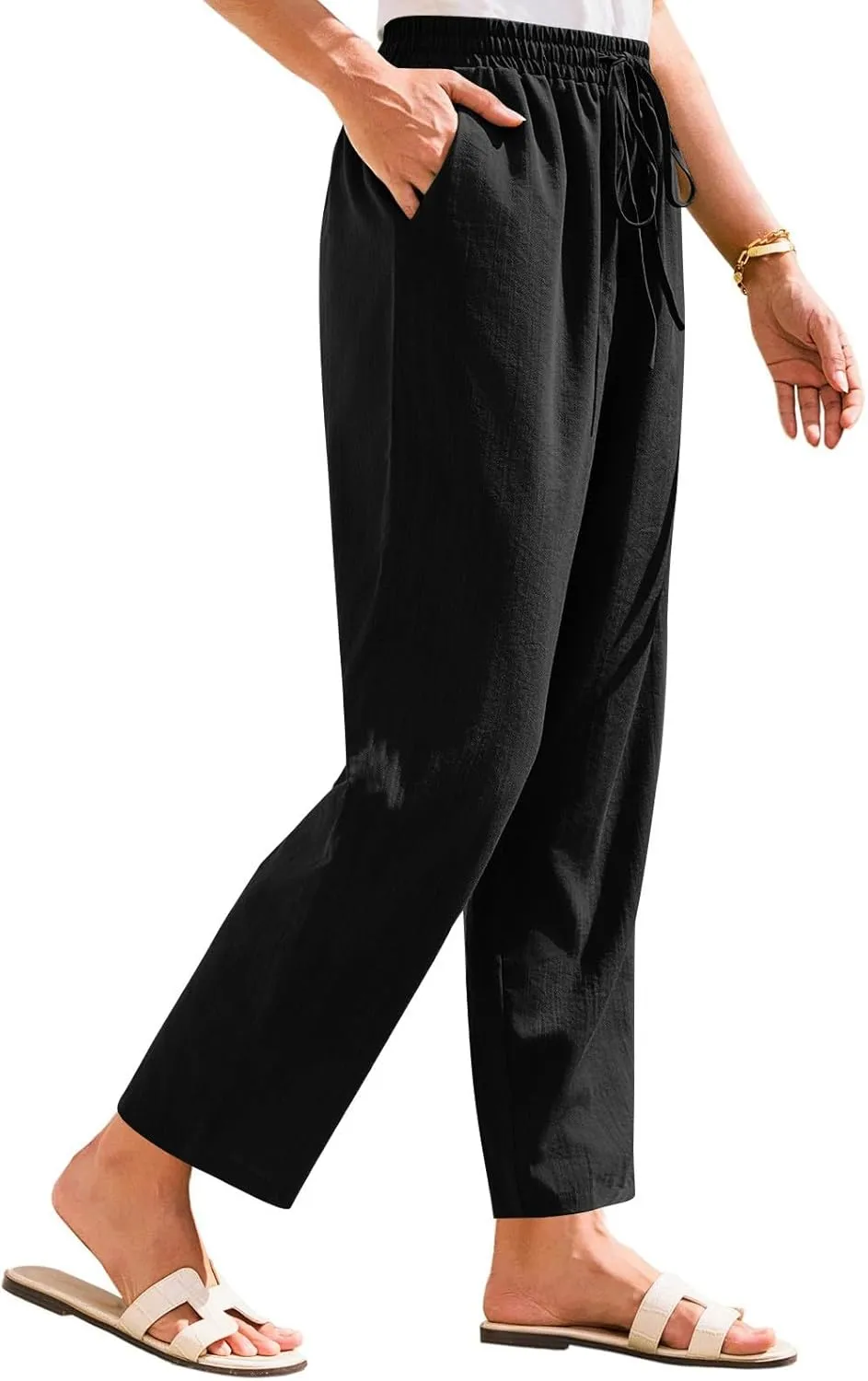 Women's Pants, Peasant Pants Linen Straight Leg Casual Drawstring Trendy Comfortable Fit