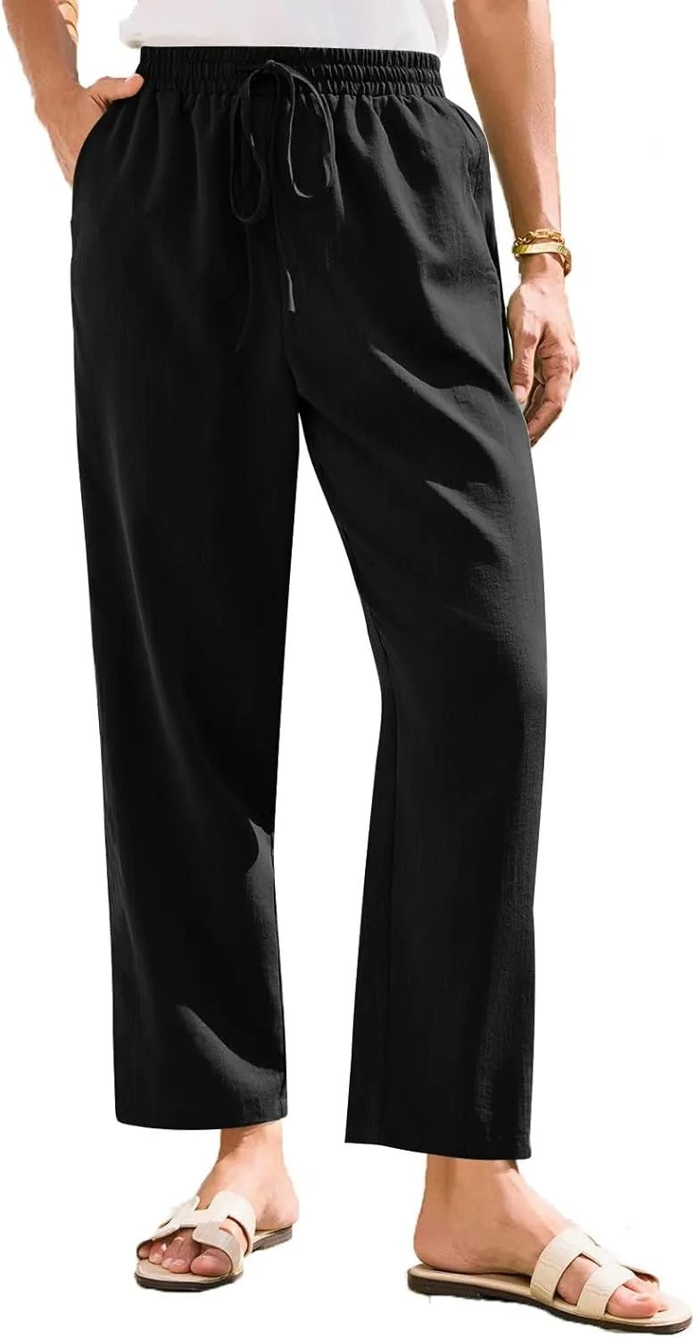 Women's Pants, Peasant Pants Linen Straight Leg Casual Drawstring Trendy Comfortable Fit