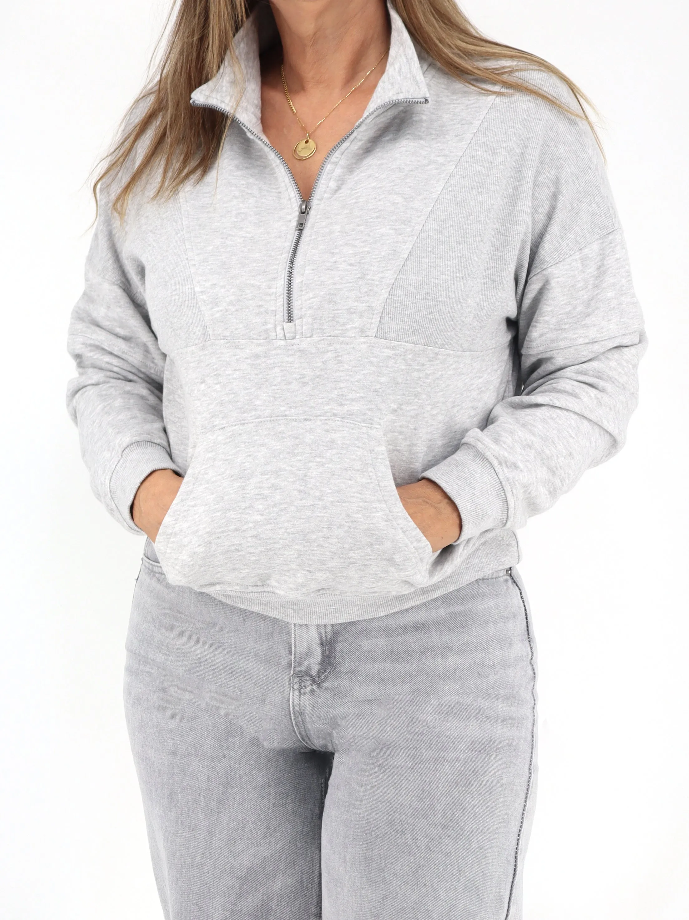 Women's Quarter Zipped Sweatshirt,Light Grey