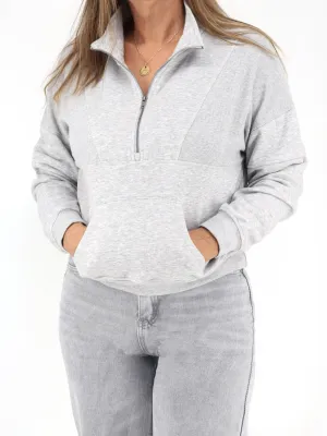 Women's Quarter Zipped Sweatshirt,Light Grey