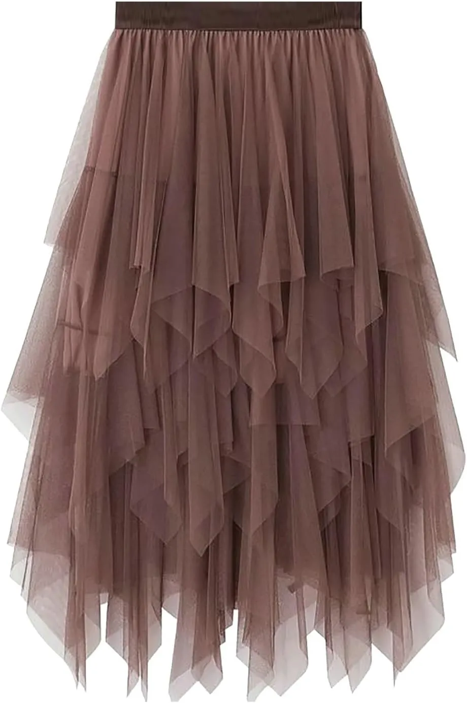 Women's Tulle Skirt Midi Long Fairy Skirt 2025 Trendy A-Line Ruffle Layered High Elastic Waist Puffy Skirts