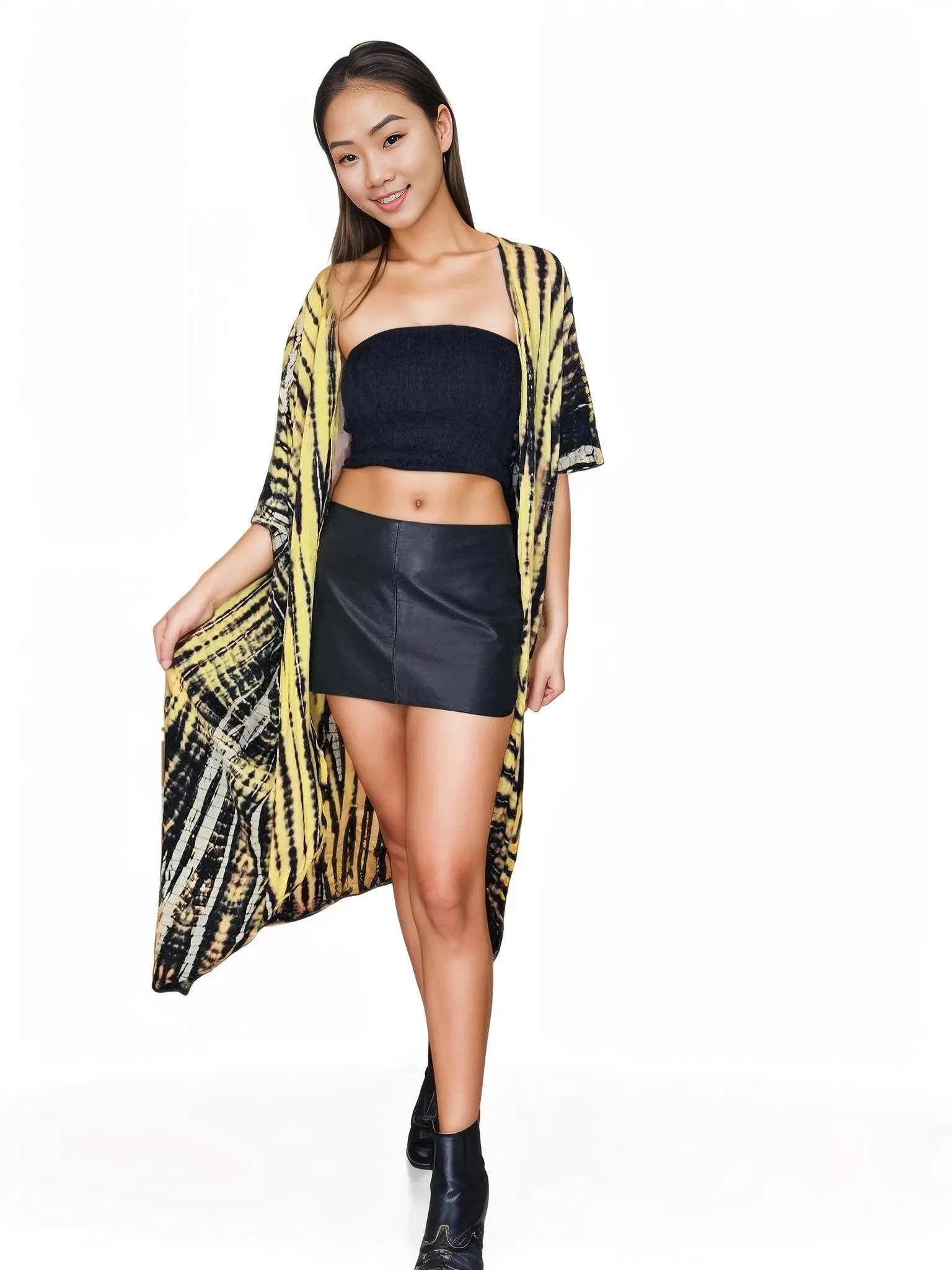 Yellow/Black Boho Tie-Dye Cardigan | Cozy & Chic