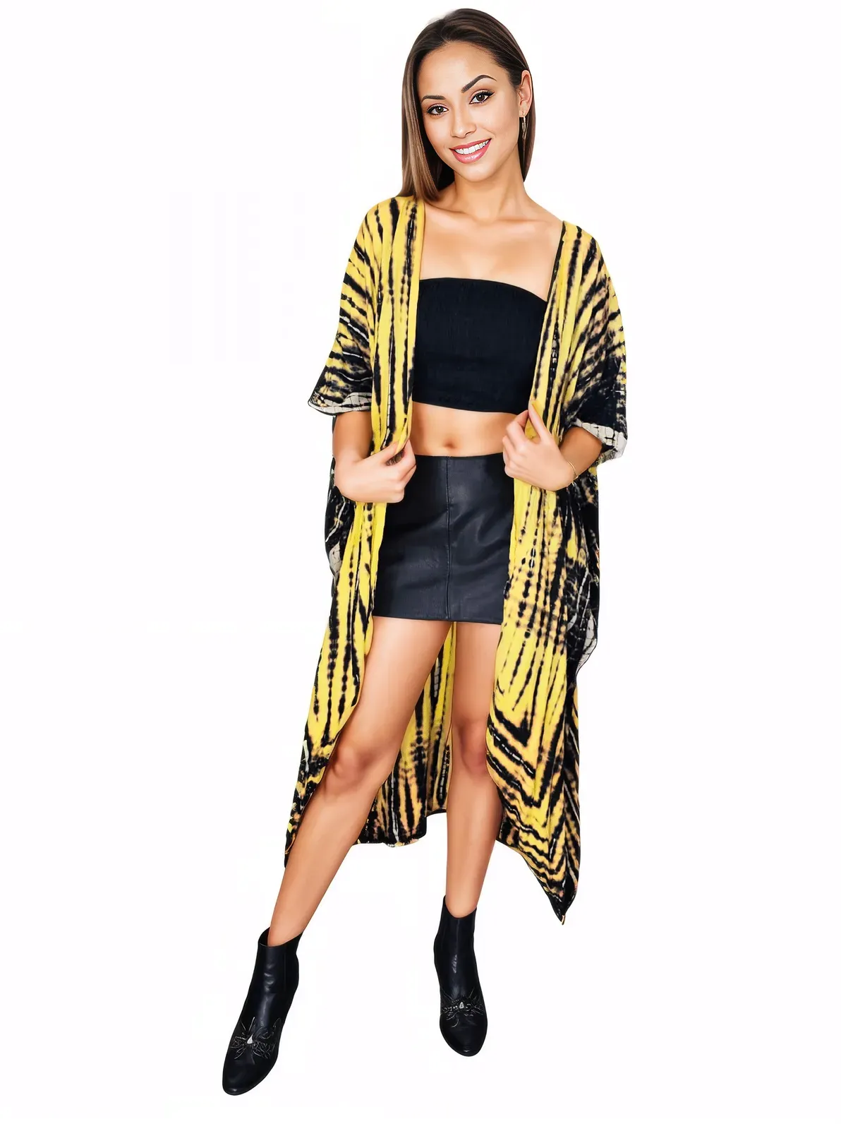 Yellow/Black Boho Tie-Dye Cardigan | Cozy & Chic
