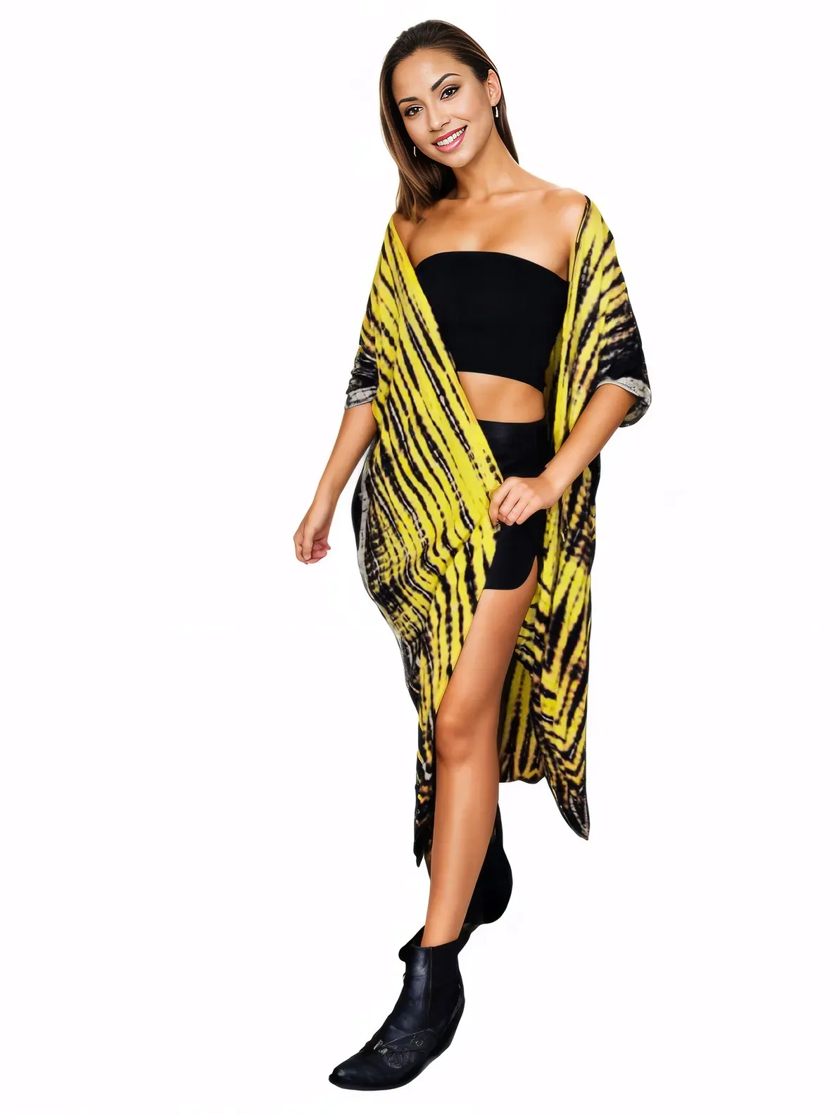 Yellow/Black Boho Tie-Dye Cardigan | Cozy & Chic