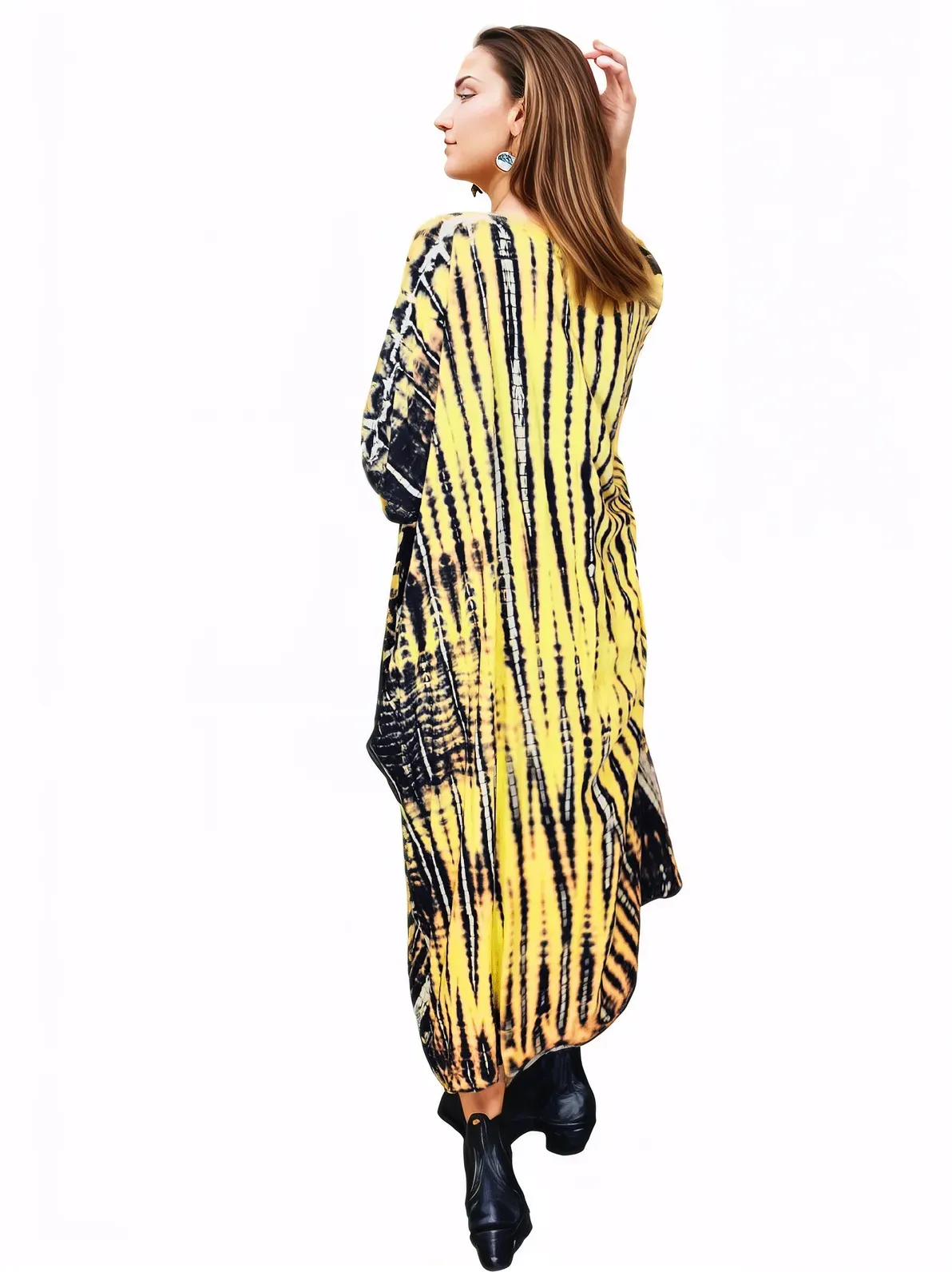 Yellow/Black Boho Tie-Dye Cardigan | Cozy & Chic