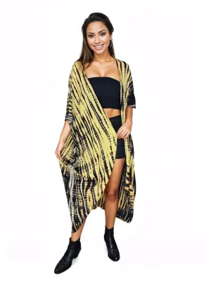 Yellow/Black Boho Tie-Dye Cardigan | Cozy & Chic