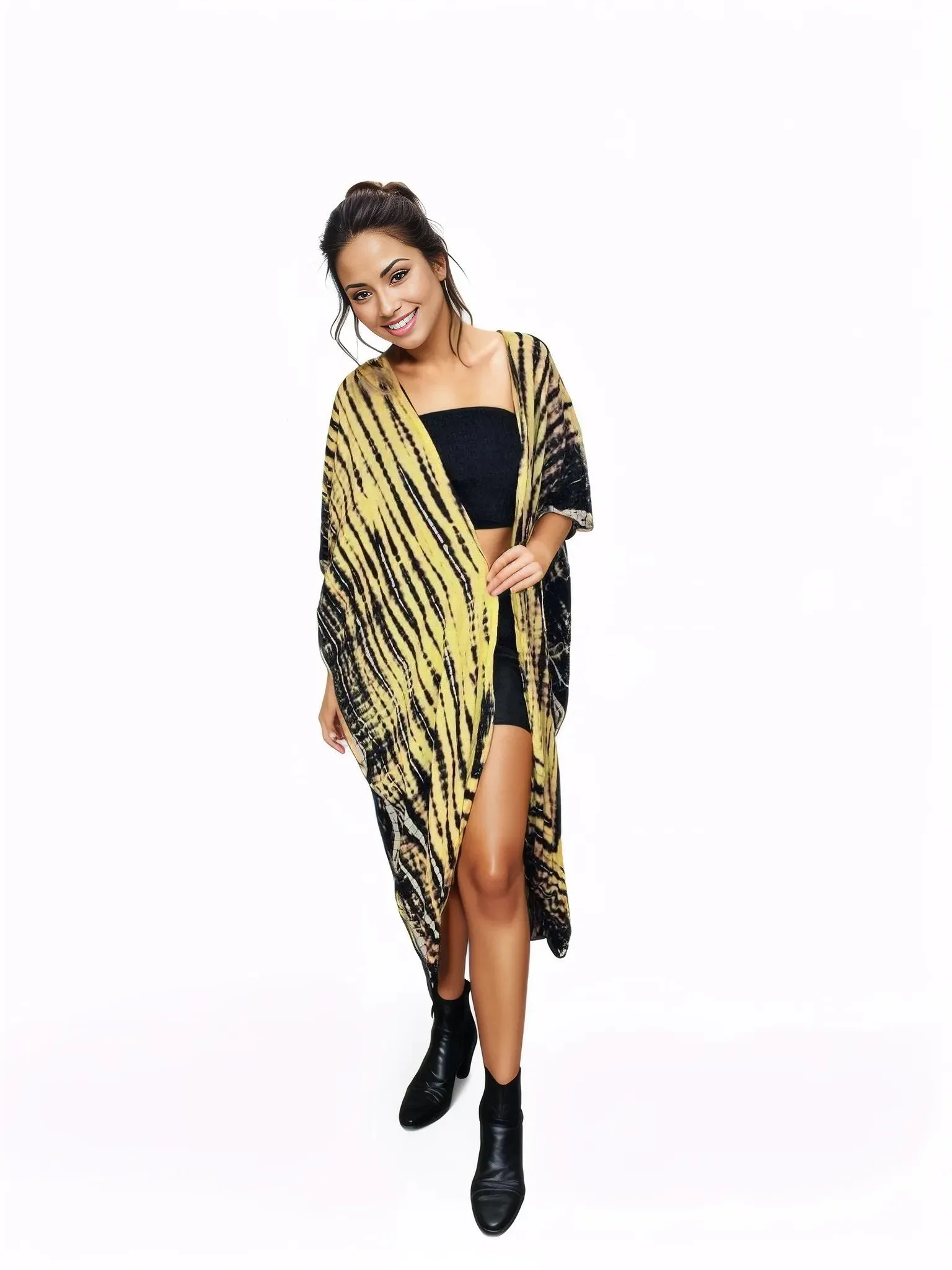 Yellow/Black Boho Tie-Dye Cardigan | Cozy & Chic