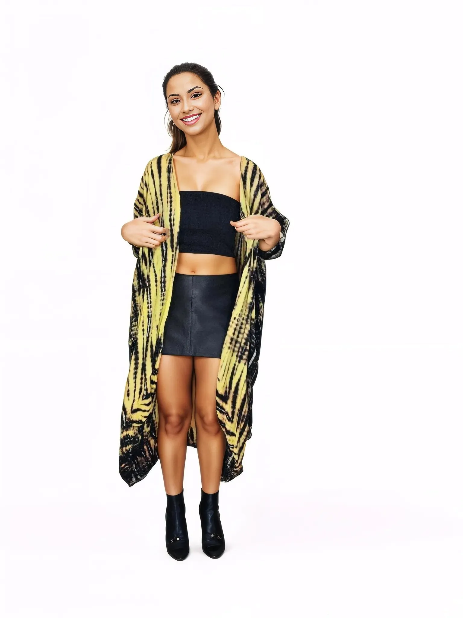 Yellow/Black Boho Tie-Dye Cardigan | Cozy & Chic