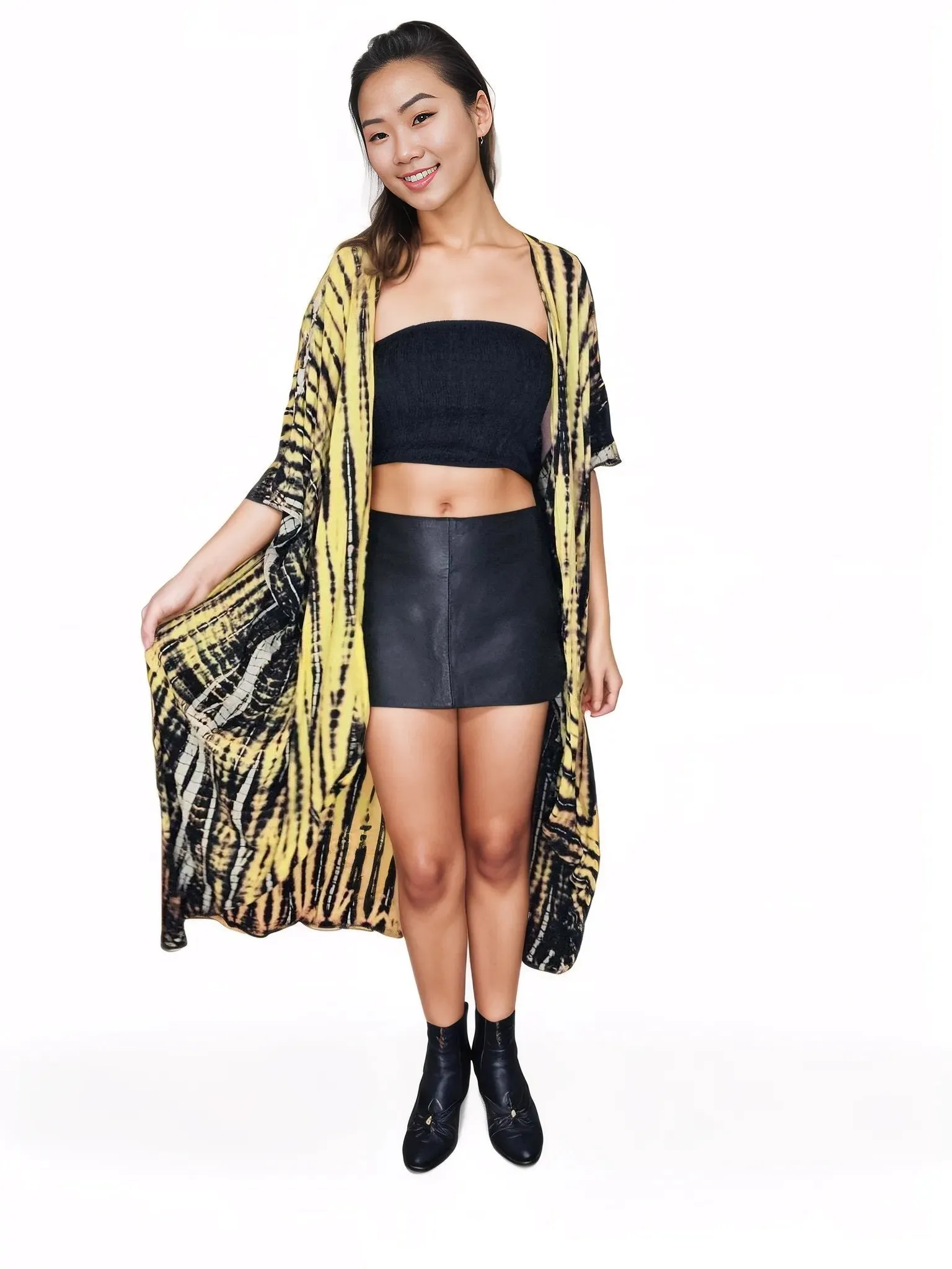 Yellow/Black Boho Tie-Dye Cardigan | Cozy & Chic