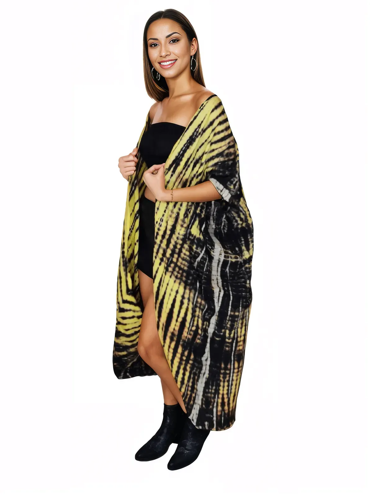 Yellow/Black Boho Tie-Dye Cardigan | Cozy & Chic