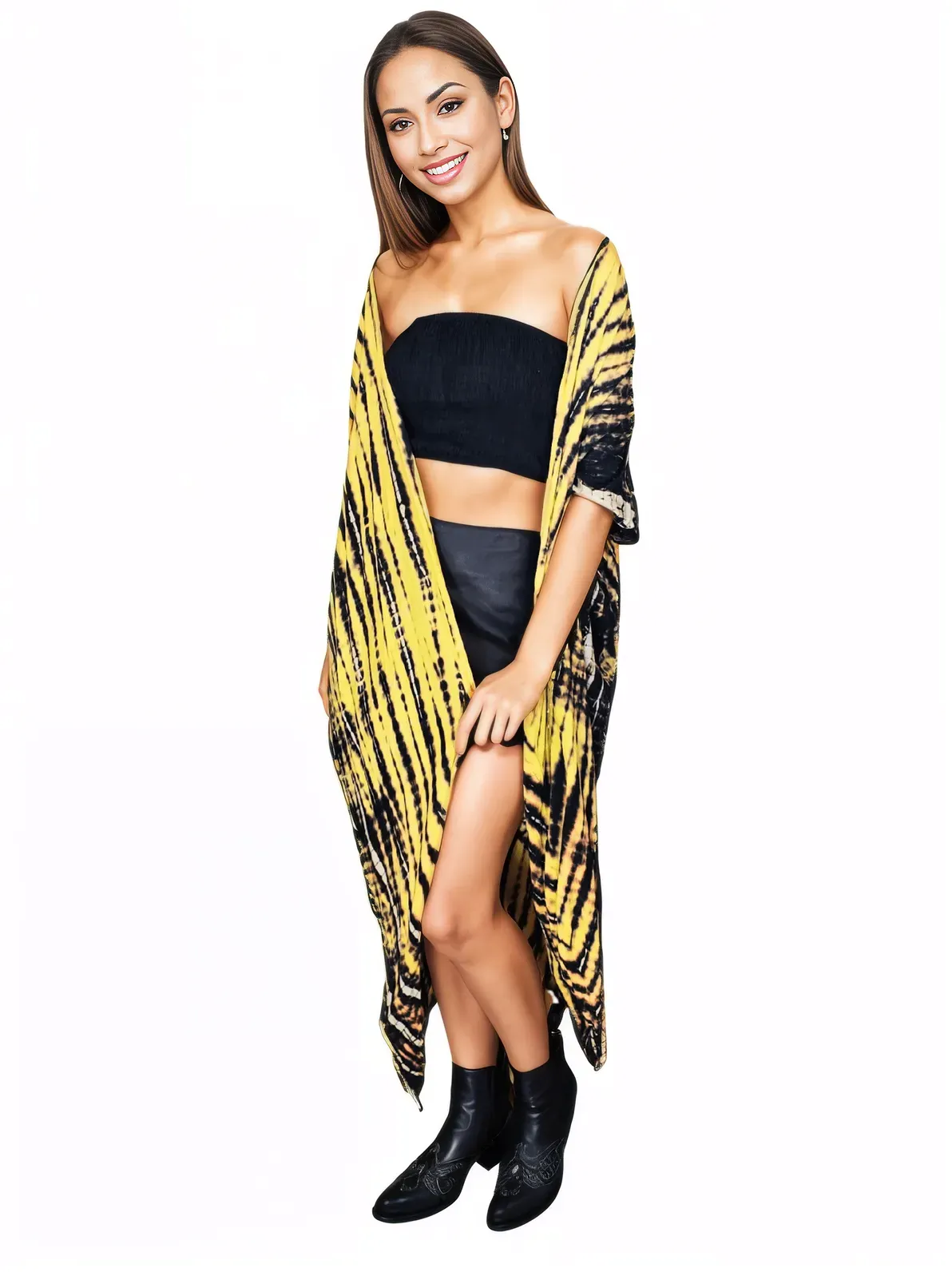 Yellow/Black Boho Tie-Dye Cardigan | Cozy & Chic
