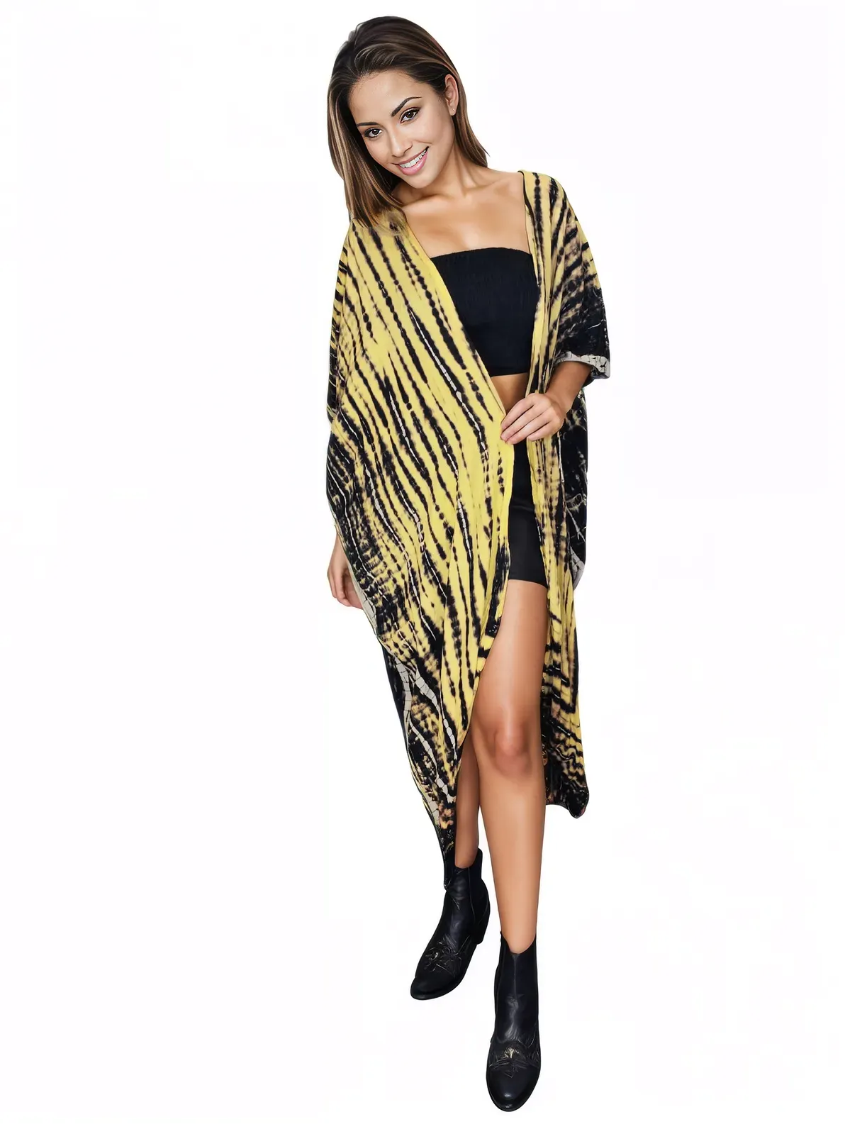 Yellow/Black Boho Tie-Dye Cardigan | Cozy & Chic