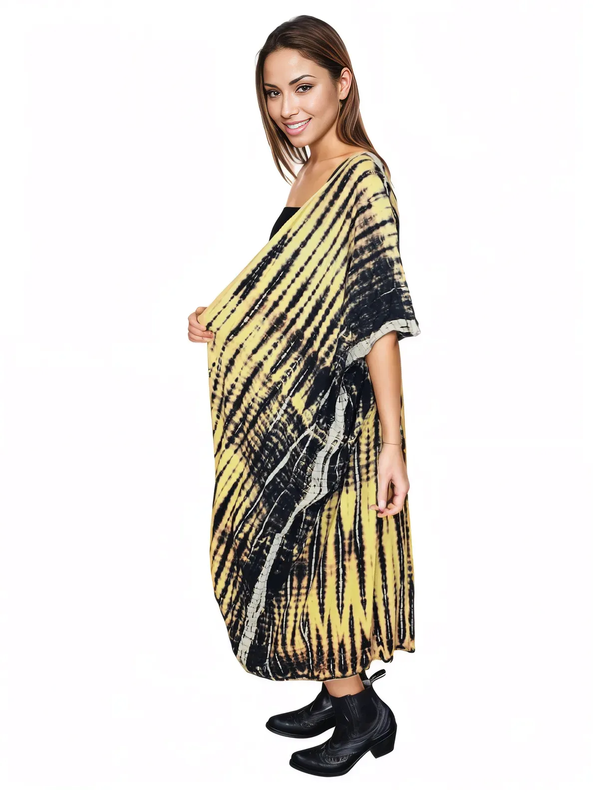 Yellow/Black Boho Tie-Dye Cardigan | Cozy & Chic