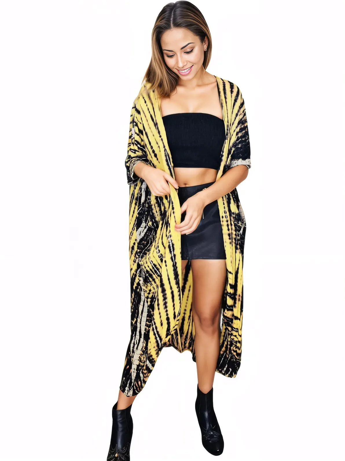 Yellow/Black Boho Tie-Dye Cardigan | Cozy & Chic