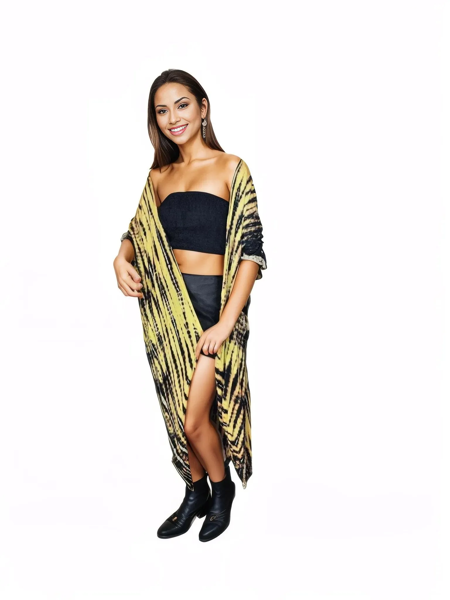 Yellow/Black Boho Tie-Dye Cardigan | Cozy & Chic