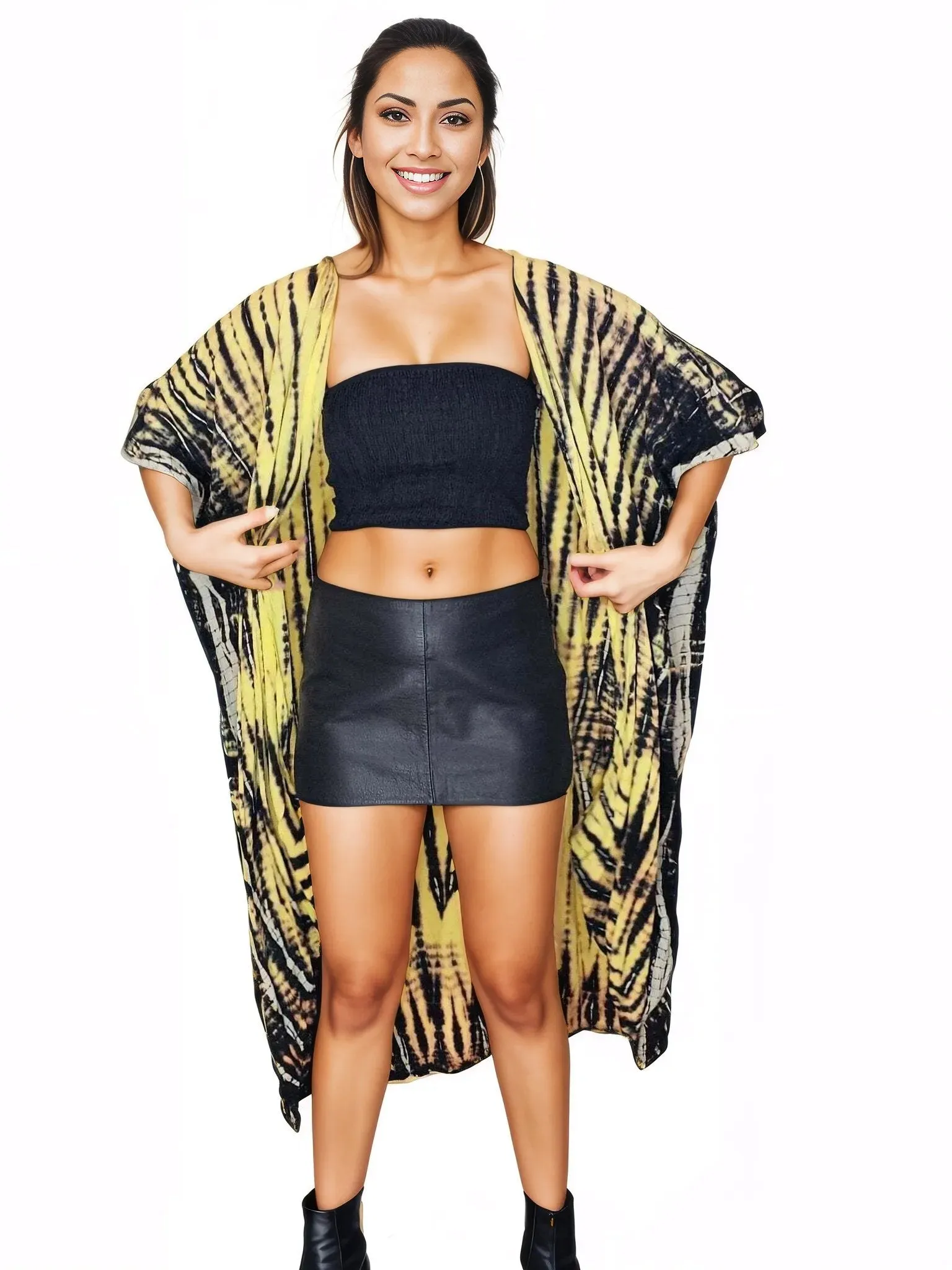 Yellow/Black Boho Tie-Dye Cardigan | Cozy & Chic