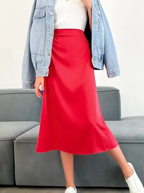 Zeagoo High Waisted A-line Silk Skirts