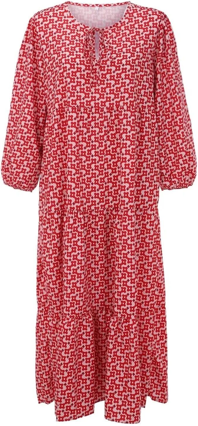 ZWRXW Plus Size Boho Maxi Dress for Women Loose Bohemian Floral Dress Half Sleeve Flowy A Line Long Dress Beach Swing Dress