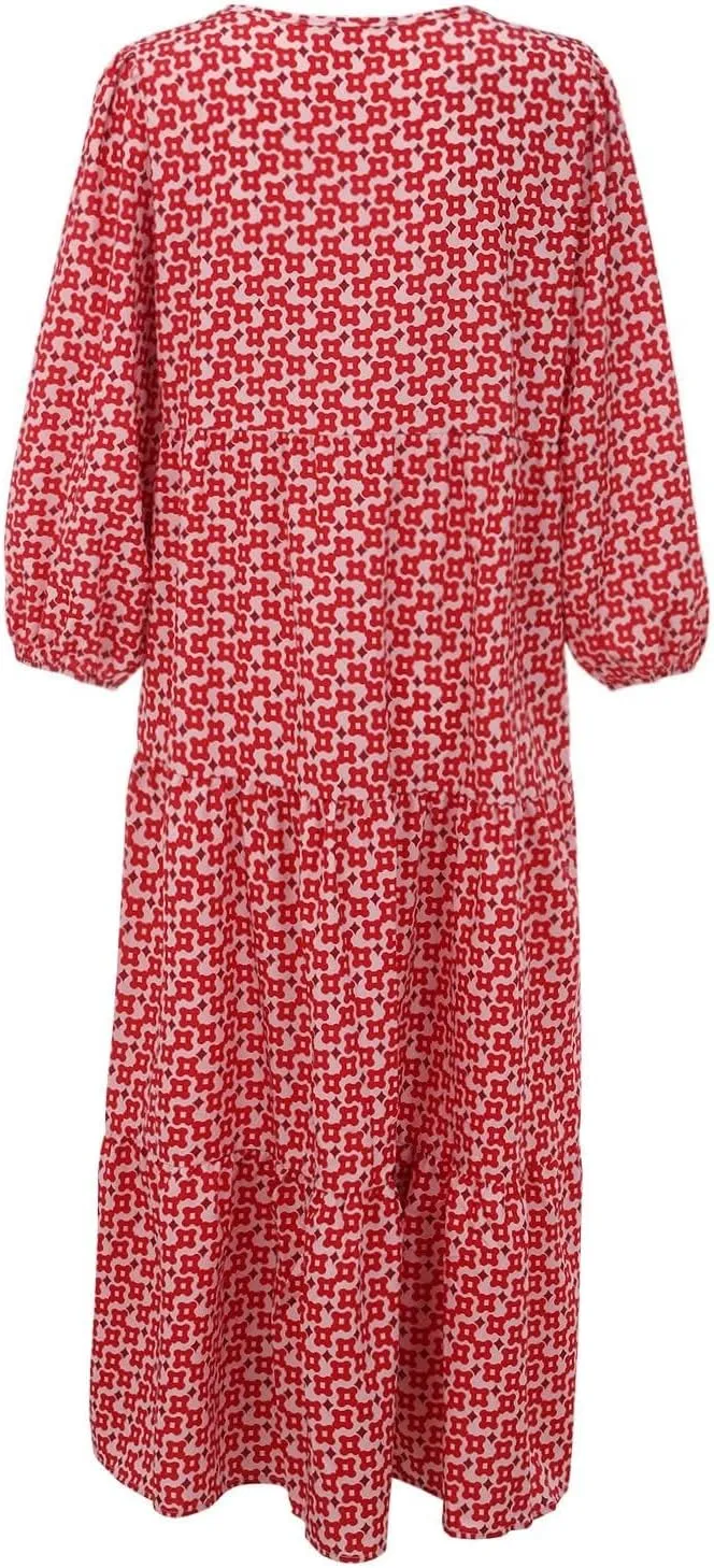 ZWRXW Plus Size Boho Maxi Dress for Women Loose Bohemian Floral Dress Half Sleeve Flowy A Line Long Dress Beach Swing Dress